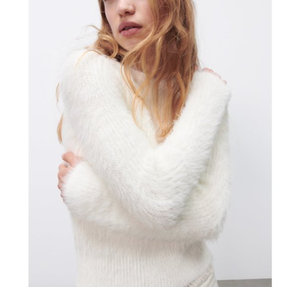 Zara Tops - Zara Faux Fur White Top Sz Small NWT